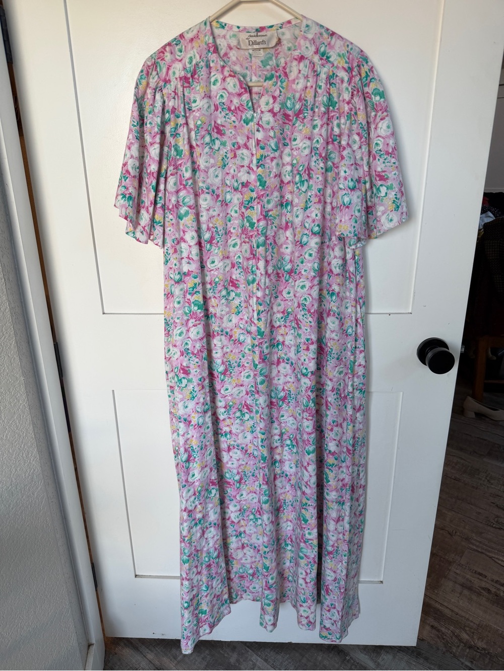 Vtg 70s 80s M Floral Pink Short-Sleeve Maxi Patio Dress David Brown Dillard’s